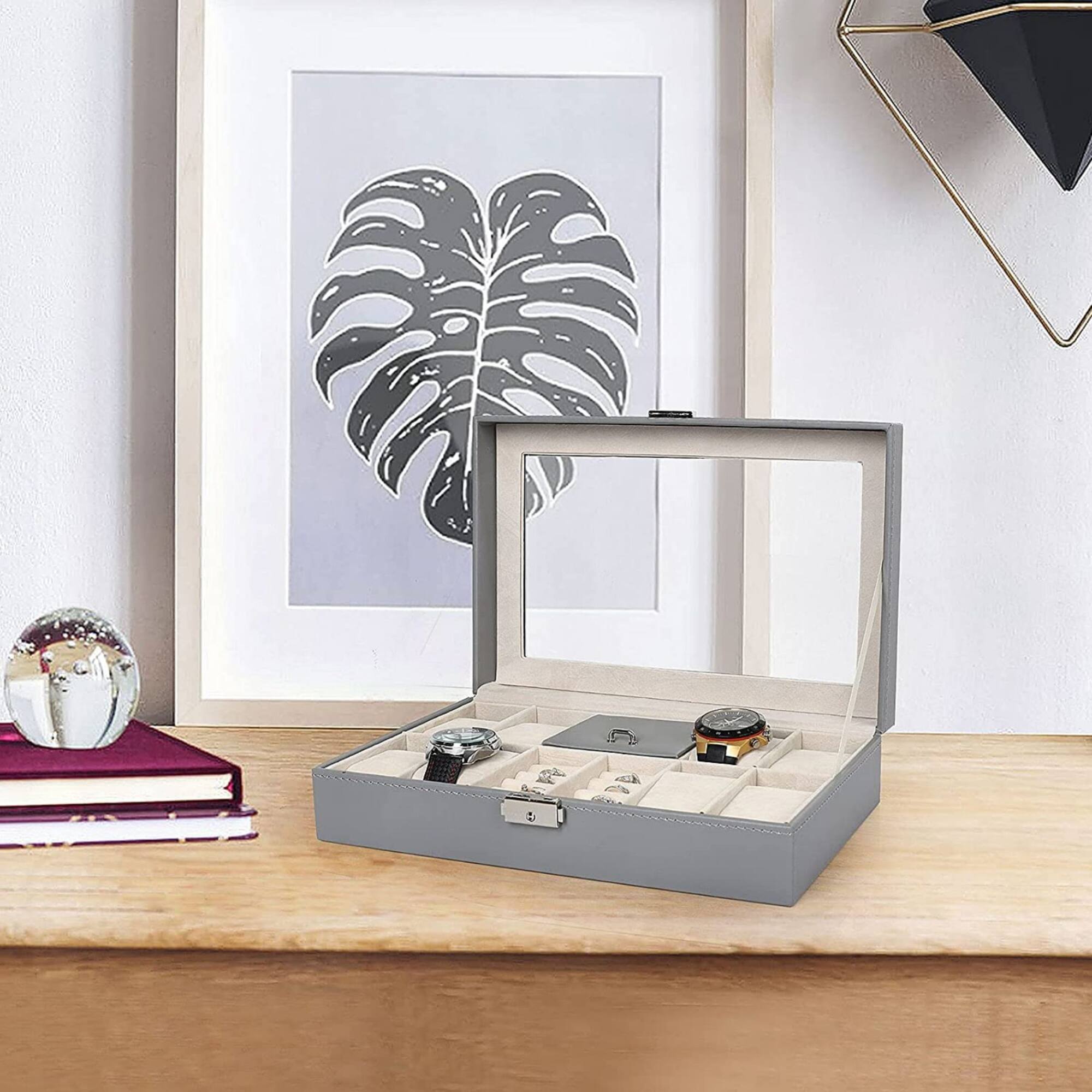 NEX™ 12" 8-Slot Lockable Artificial Leather Watch Case Organizer